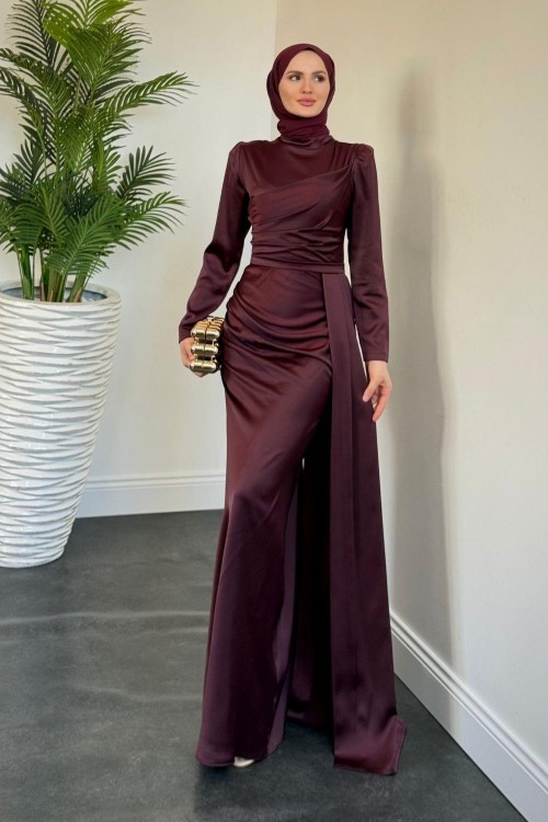 Perisa Yandan Pelerinli Abiye Mürdüm