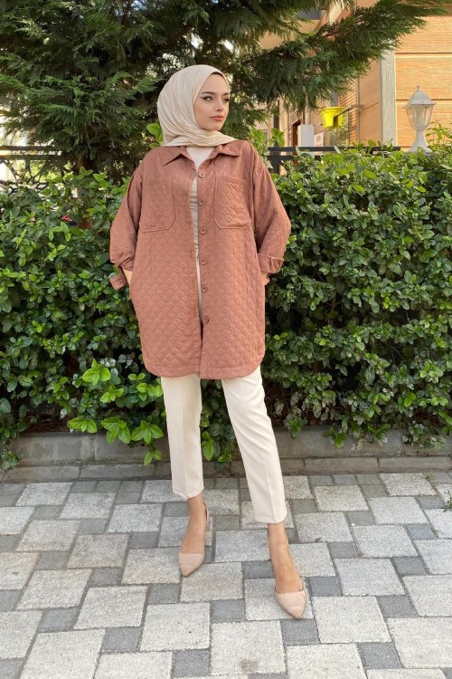 Kapitone Düğmeli Ceket Kahverengi