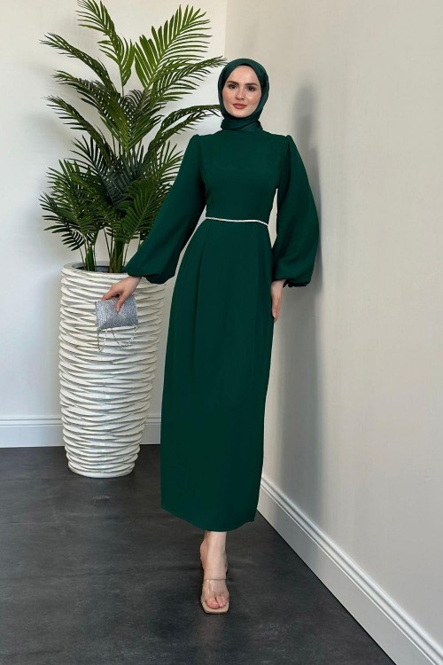 Karen Balon Kol Beli Taşlı Abiye Zümrüt