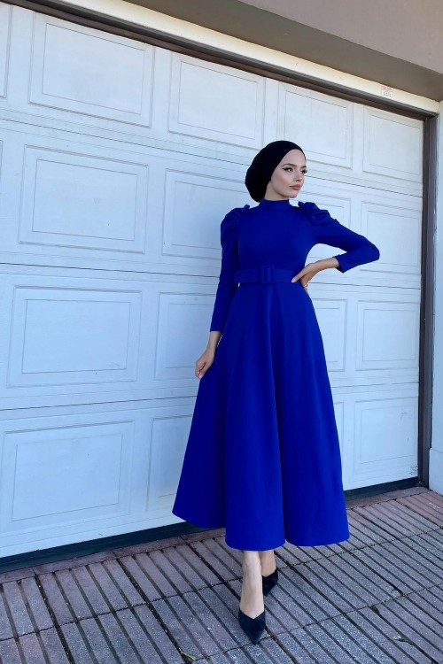 Karpuz Kol Kloş Elbise Saks