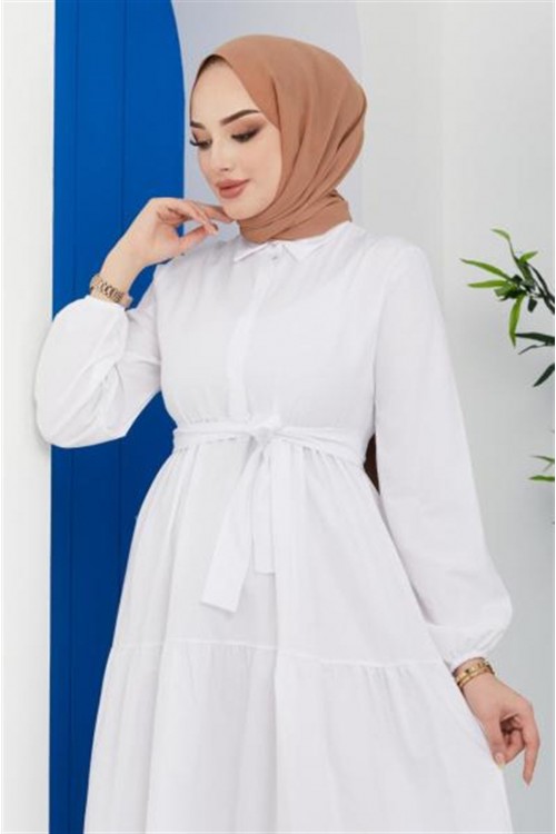 Kat Kat Düğmeli Poplin Elbise Beyaz