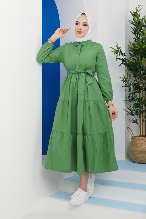 Kat Kat Poplin Gömlek Elbise Yeşil