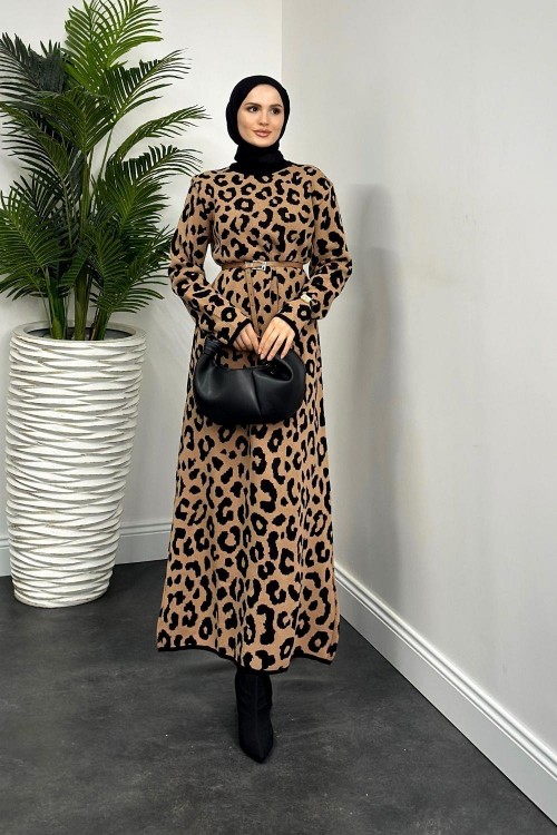 Kayden Leopar Elbise Kahverengi 