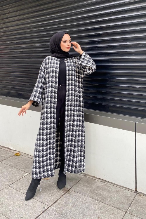 Kaz Ayağı Desenli Kap Siyah