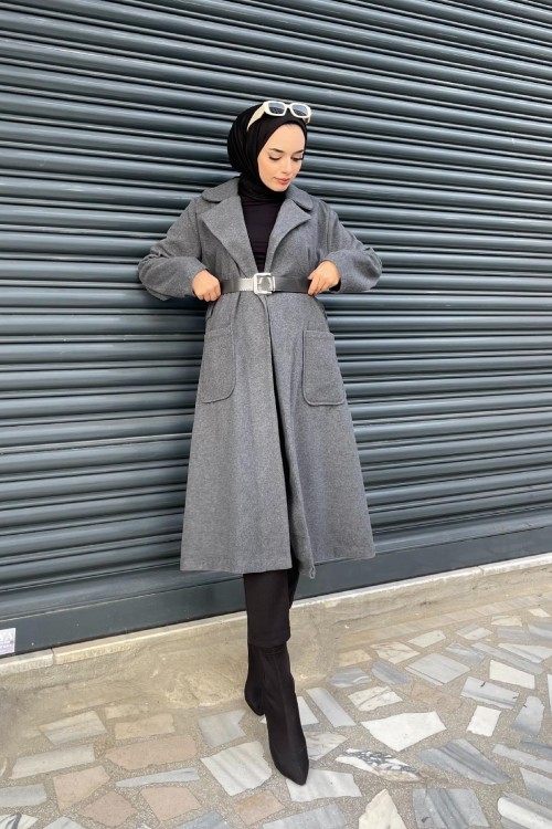 Kemerli Kaşe Kap Gri