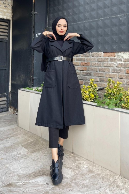 Kemerli Kaşe Kap Siyah