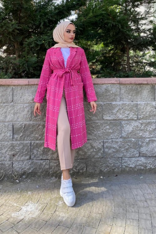 Kemerli Trençkot Fuşya