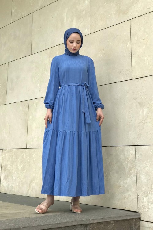 Kendinden Çizgili Maxi Elbise BebeMavisi