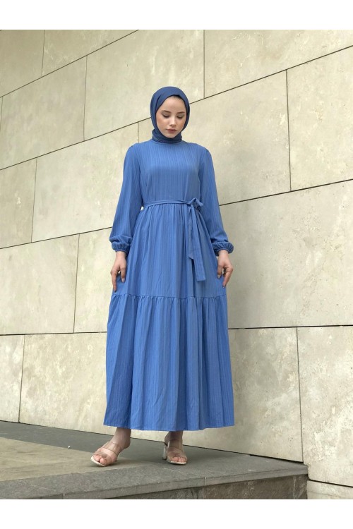 Kendinden Çizgili Maxi Elbise BebeMavisi