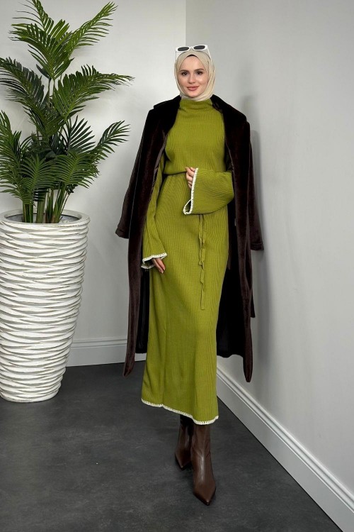 Kiran İspanyol Kol Triko Elbise Fıstık Yeşili