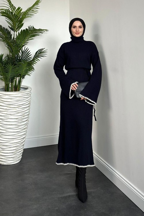 Kiran İspanyol Kol Triko Elbise Lacivert