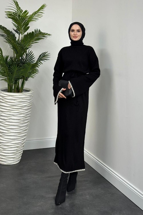 Kiran İspanyol Kol Triko Elbise Siyah