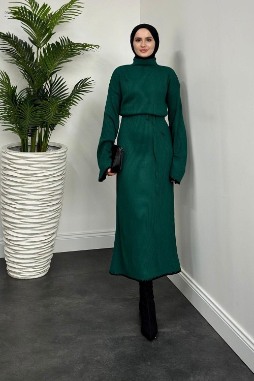 Kiran İspanyol Kol Triko Elbise Zümrüt Yeşili