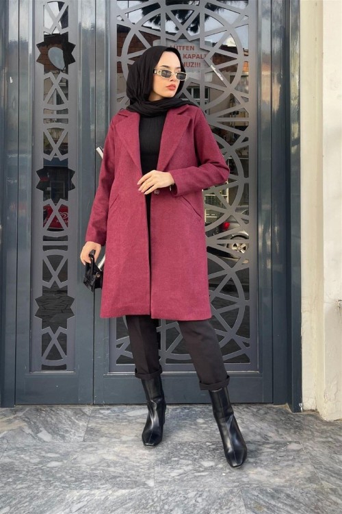 Kısa Astarlı Kaşe Kaban Bordo
