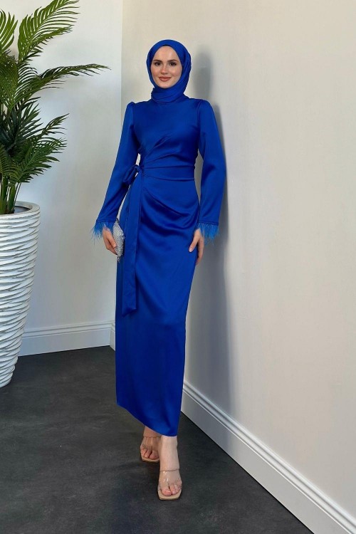 Kol Saçaklı Saten Abiye Sax