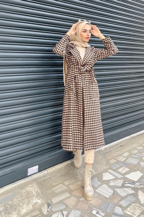 Kolu Düğme Detaylı Kap Kahverengi