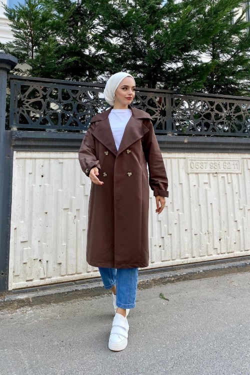 Kolu Kemerli Trençkot Kahverengi