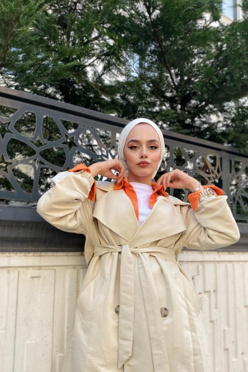 Kolu Kemerli Trençkot Taş