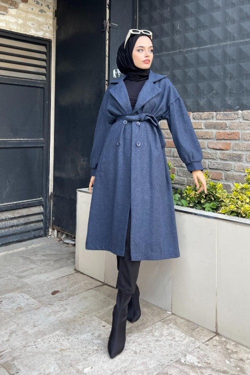 Kruvaze Yaka Kaşe Kap Lacivert