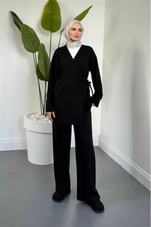 Küba Pamuklu Yandan Bağlamalı Takım Siyah