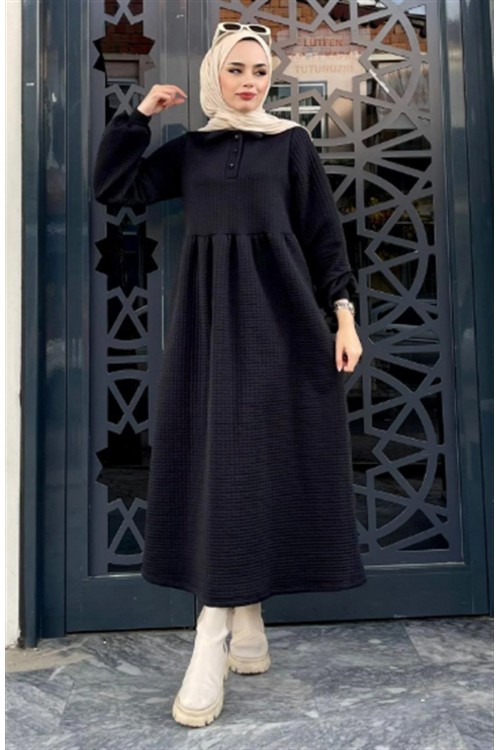 Küçük Kapitone Yakalı Elbise Siyah