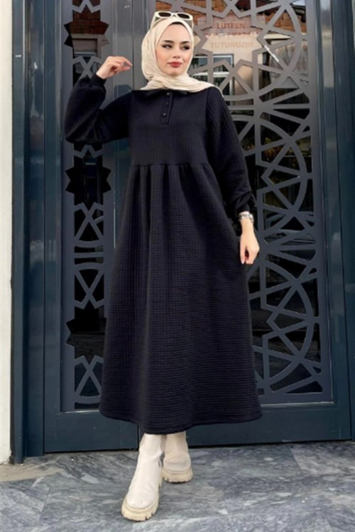 Küçük Kapitone Yakalı Elbise Siyah