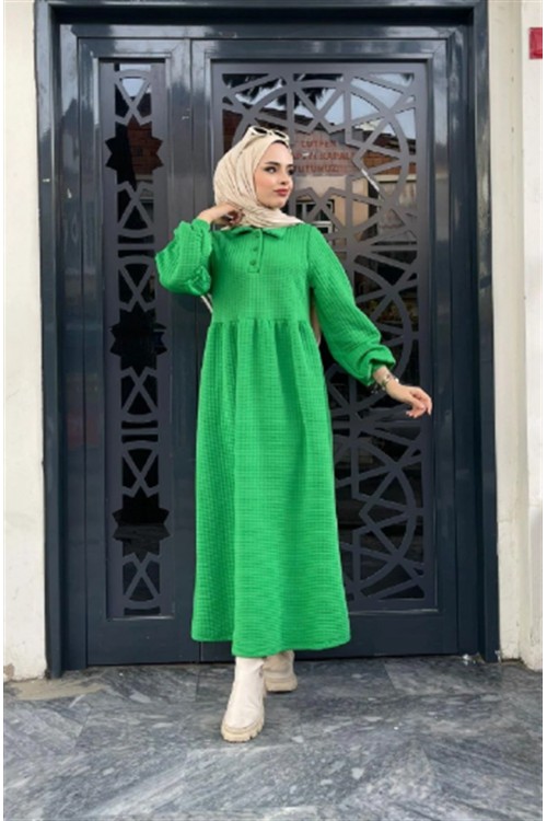 Küçük Kapitone Yakalı Elbise Yeşil