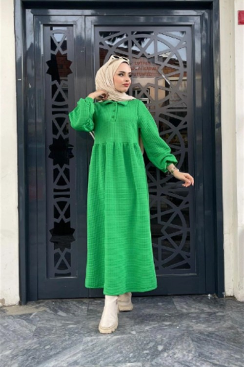 Küçük Kapitone Yakalı Elbise Yeşil