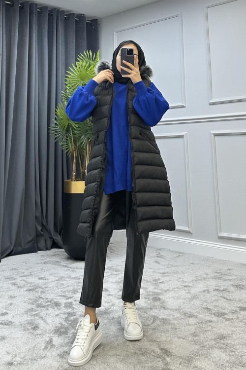 Kürklü Şişme Yelek Siyah