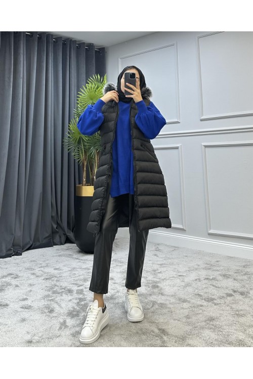 Kürklü Şişme Yelek Siyah