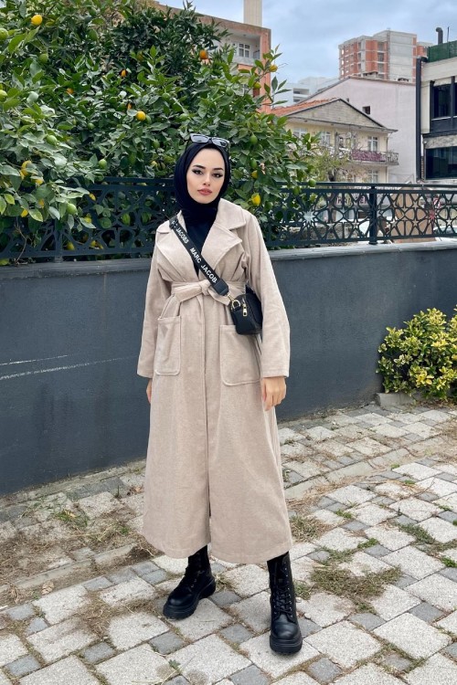 Kuşaklı Bağlamalı Kap Bej