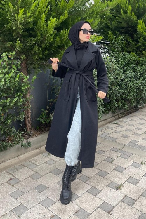 Kuşaklı Bağlamalı Kap Siyah