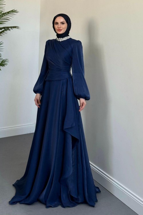 Kylea Yandan Taşlı Jan Jan Abiye Lacivert