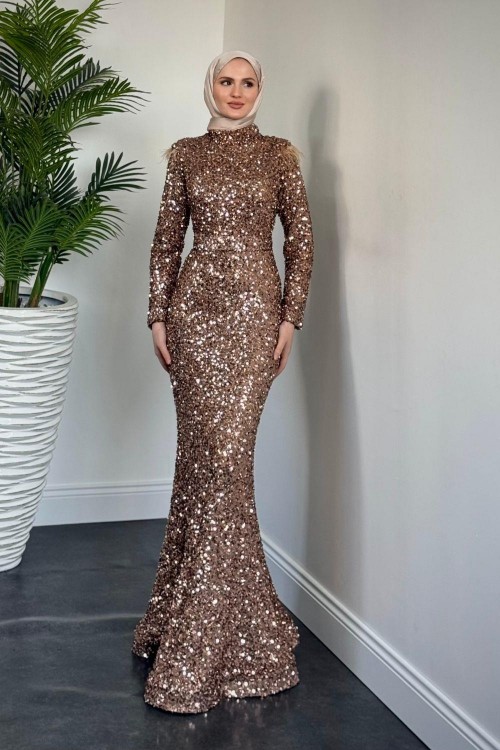 Lalin Payetli Balık Abiye Bakır