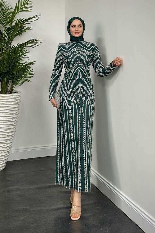 Liam Simli Desenli Abiye Zümrüt