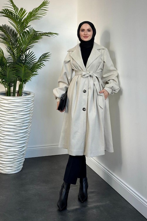 Lianda Düğmeli Astarlı Mevlana Kaban Krem