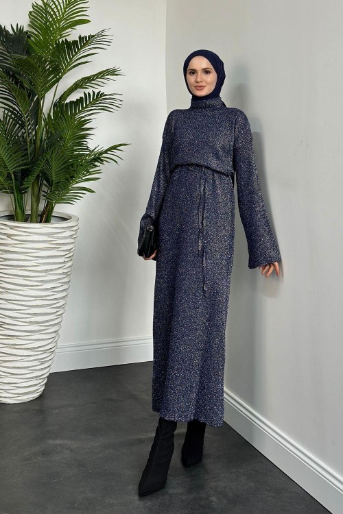 Liana Simli Triko Elbise Lacivert