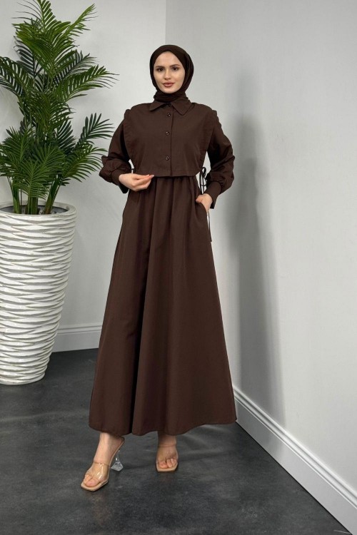 Liliana Terikotan Elbise Kahverengi