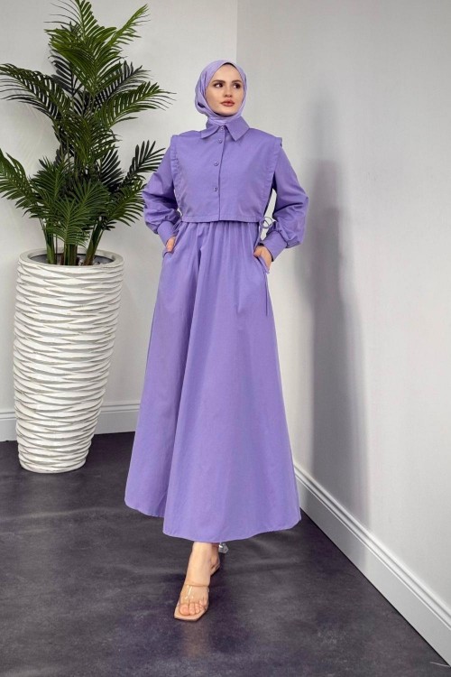 Liliana Terikotan Elbise Lila