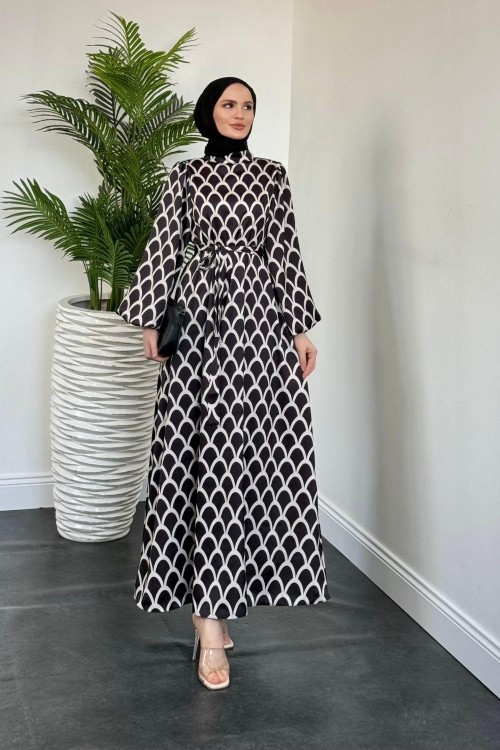 Linya Balık Sırtı Elbise Siyah