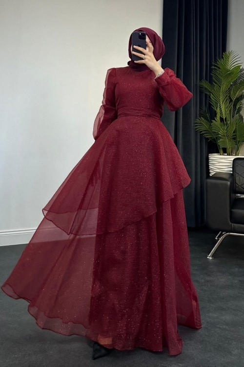 London Simli Abiye Bordo