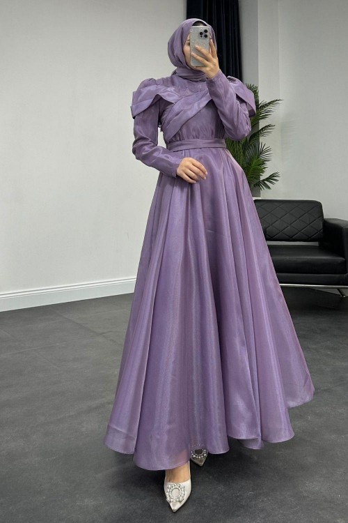 Longus Hayal Tül Abiye Lila