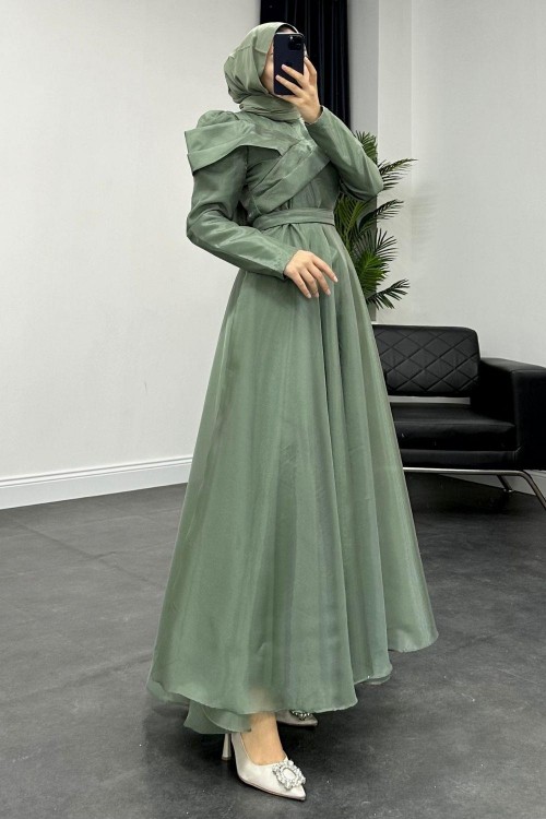 Longus Hayal Tül Abiye Mint Yeşili