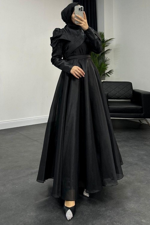 Longus Hayal Tül Abiye Siyah