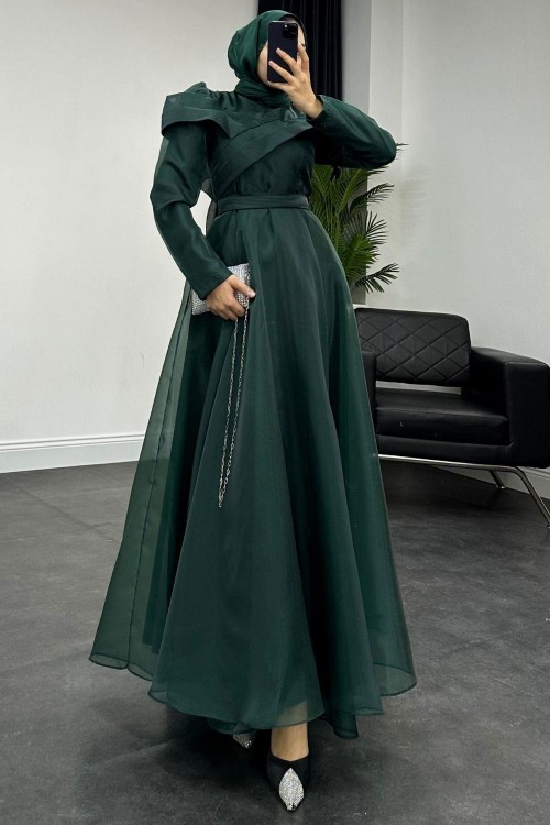 Longus Hayal Tül Abiye Zümrüt