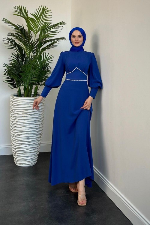 Lucas İnci Detay Krep Elbise İndigo