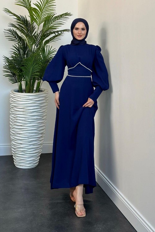Lucas İnci Detay Krep Elbise Lacivert