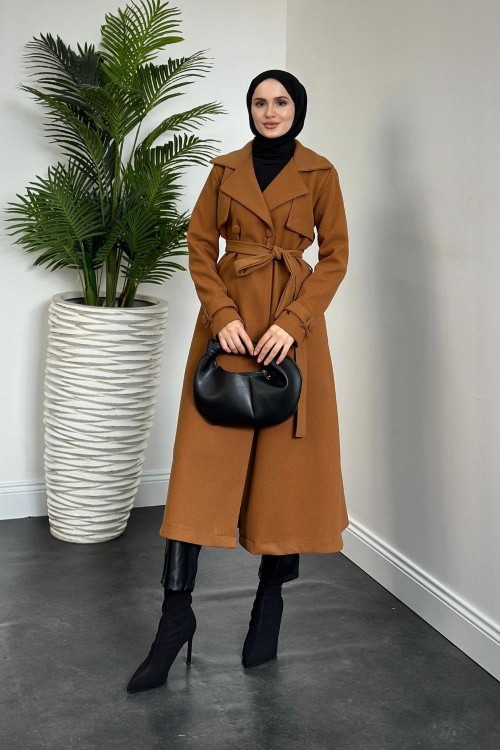 Lucky Astarlı Kaşe Kaban Camel