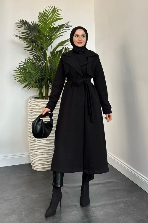 Lucky Astarlı Kaşe Kaban Siyah