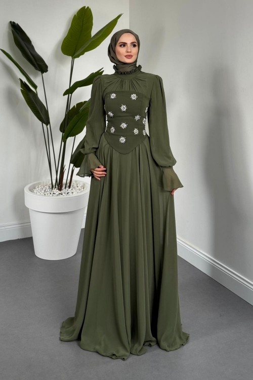 Lumiere Seyyar Korseli Şifon Abiye Kına Yeşili